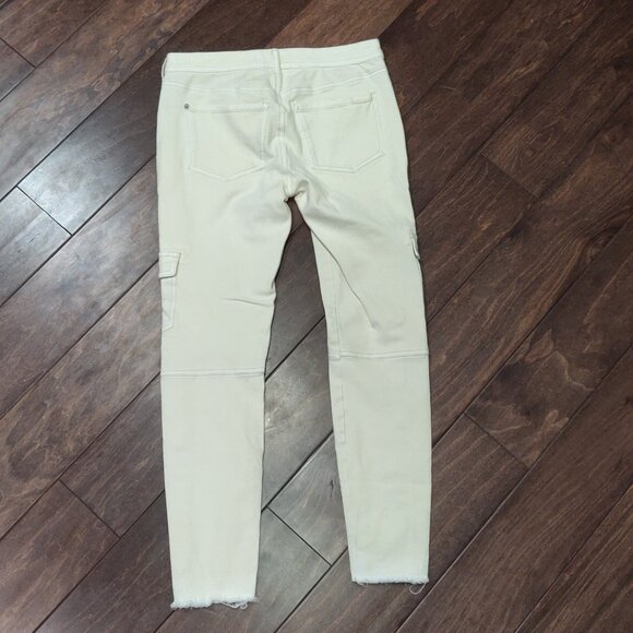 Free People Cream Denim Skinny Utility Cargo Jeans Button Fly Frey Hem S… - Picture 3 of 10